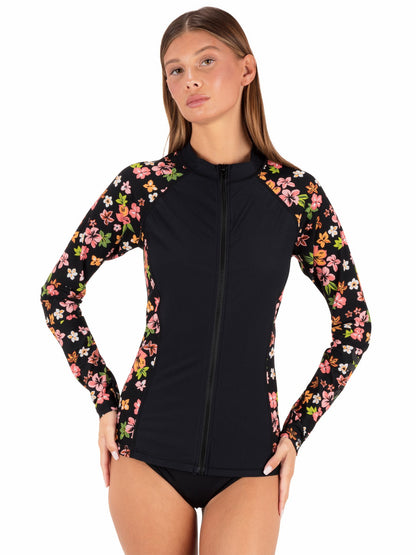 Hurley Womens Hibiscus Dream Long Sleeve Front Zip Rashguard