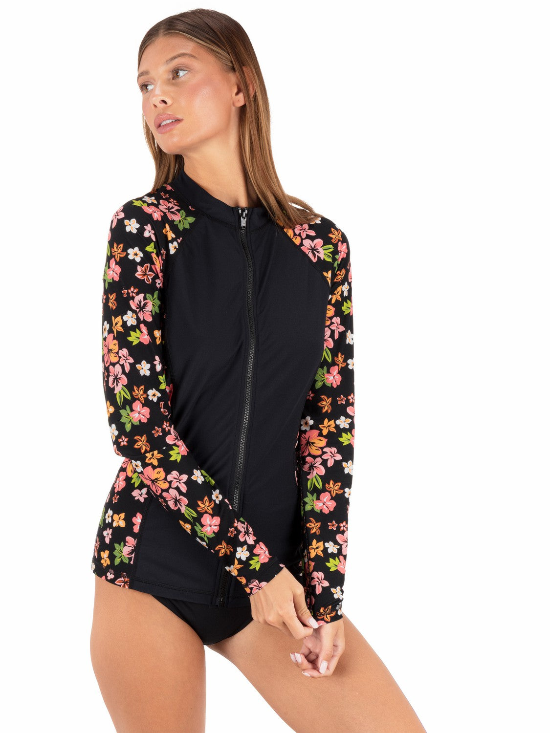Hurley Womens Hibiscus Dream Long Sleeve Front Zip Rashguard