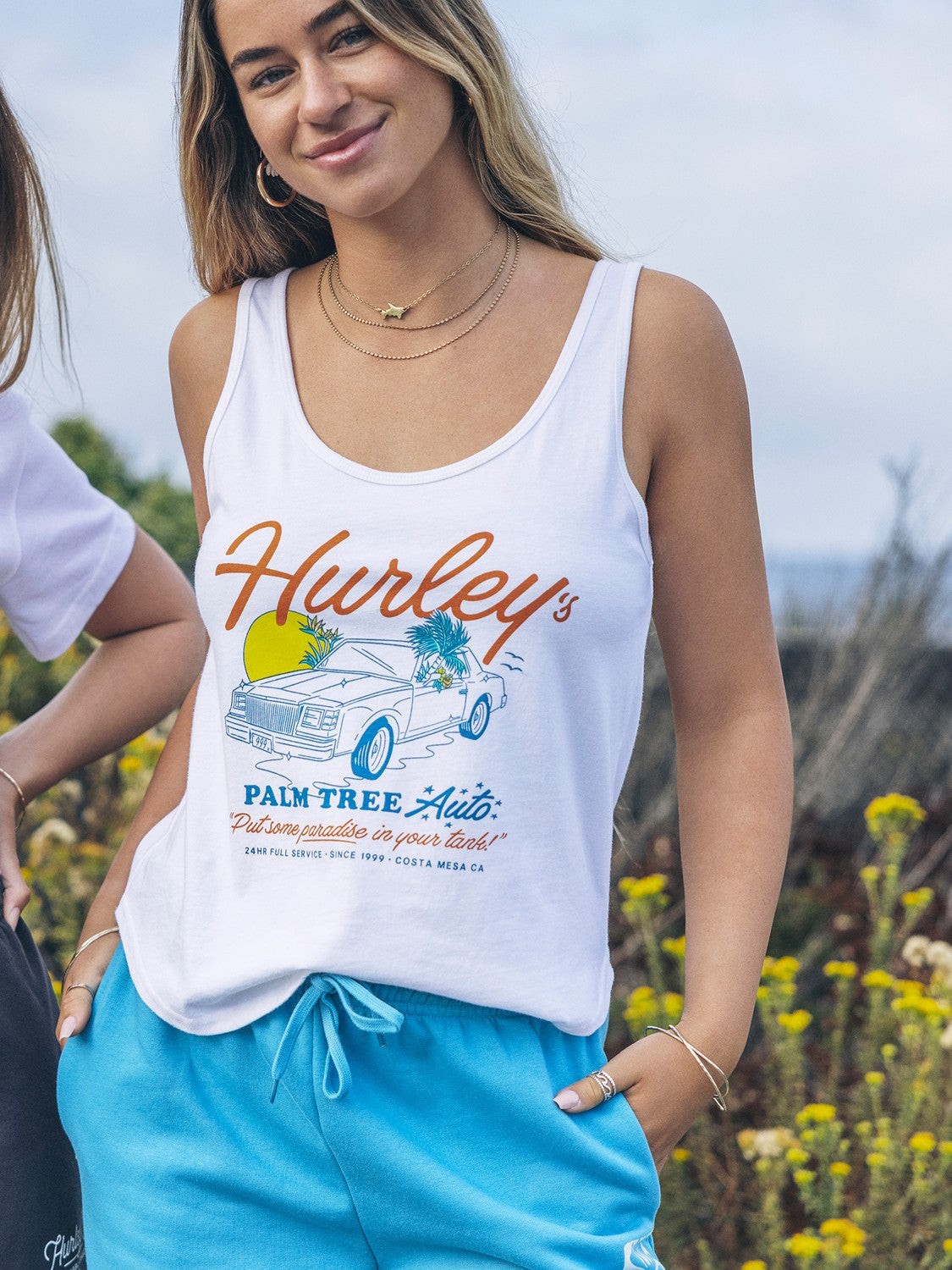 Hurley Womens Palm Tree Auto Scoop Hem Tank