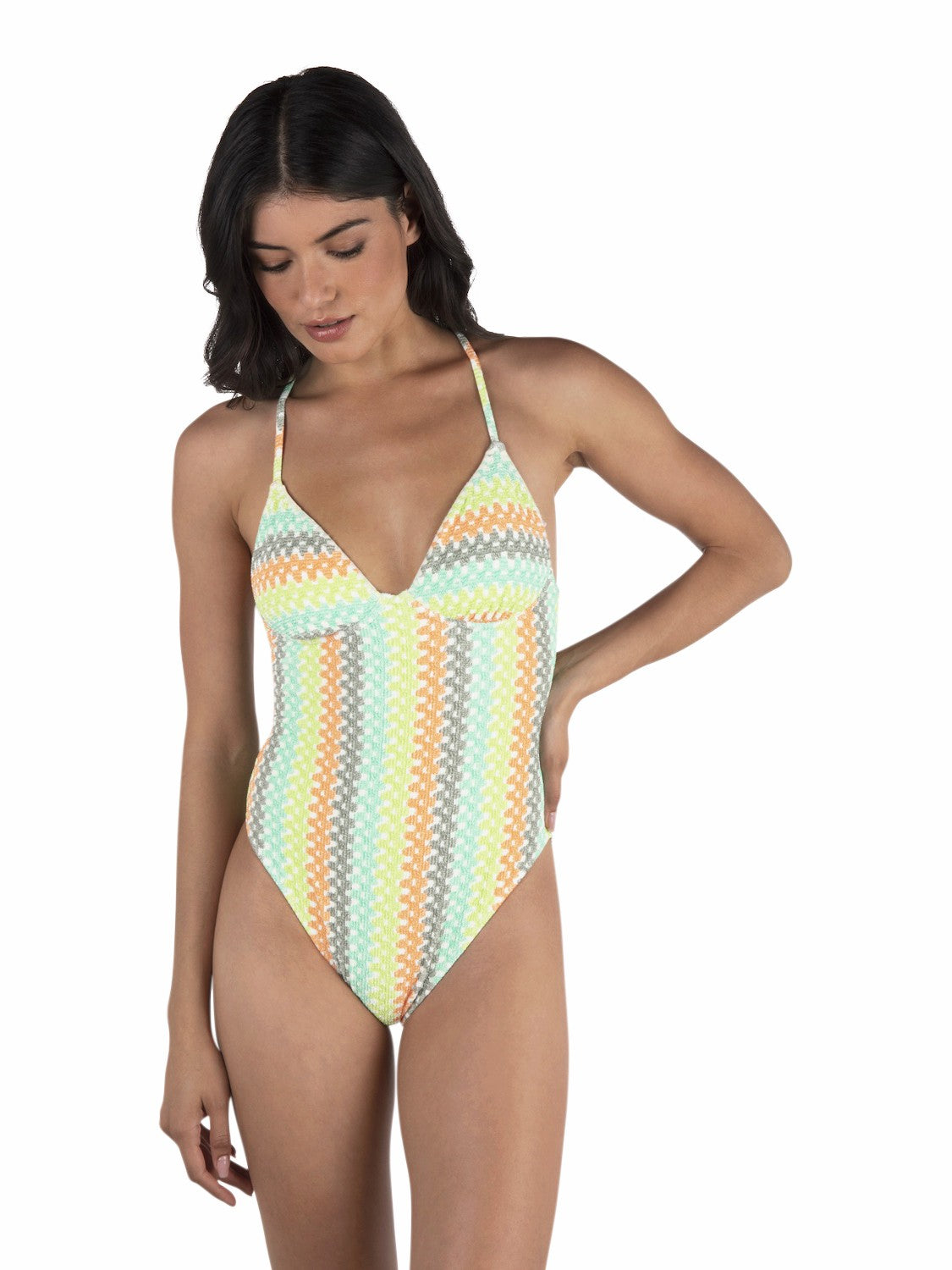 Hurley Womens Stripe Crochet Scrunch Moderate One Piece