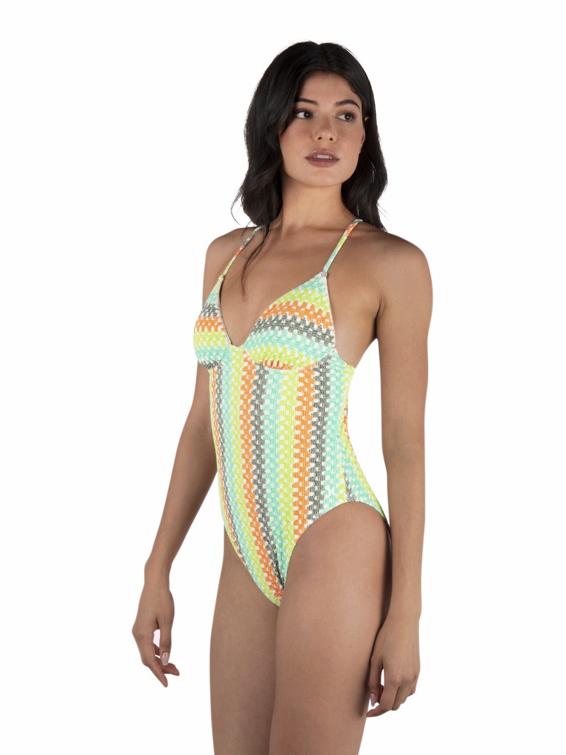 Hurley Womens Stripe Crochet Scrunch Moderate One Piece