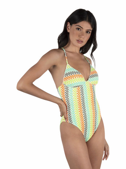 Hurley Womens Stripe Crochet Scrunch Moderate One Piece