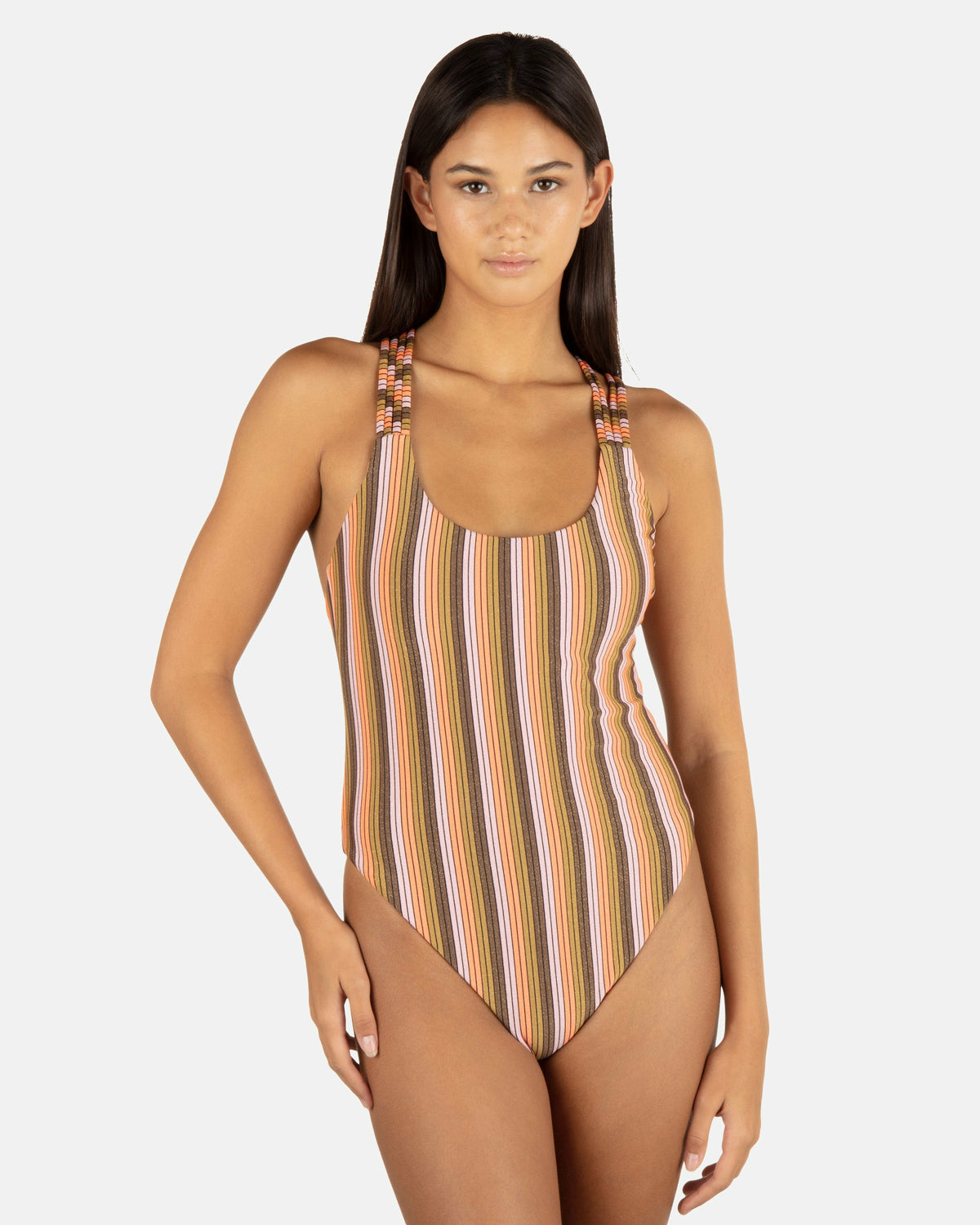Hurley Womens Sunset Shine Stripe Moderate Crossback One Piece
