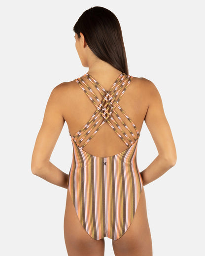 Hurley Womens Sunset Shine Stripe Moderate Crossback One Piece