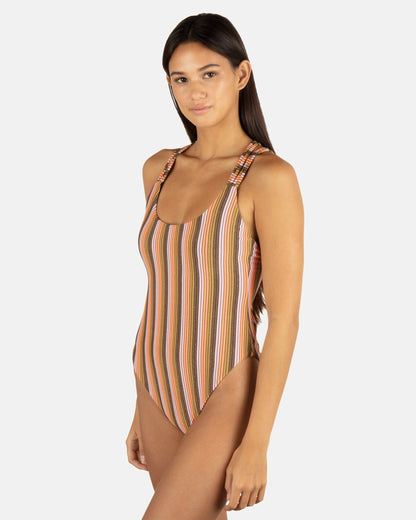 Hurley Womens Sunset Shine Stripe Moderate Crossback One Piece