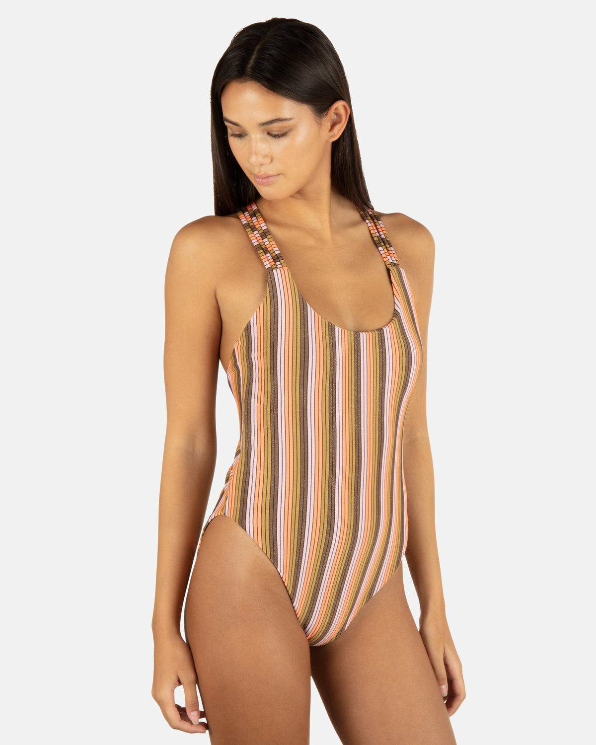 Hurley Womens Sunset Shine Stripe Moderate Crossback One Piece