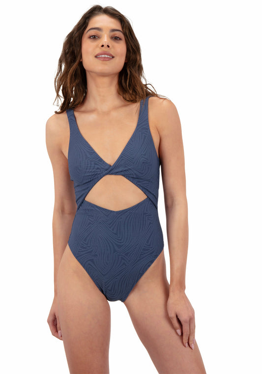 Hurley Womens New Wave Jacquard Twist Front Cheeky One Piece