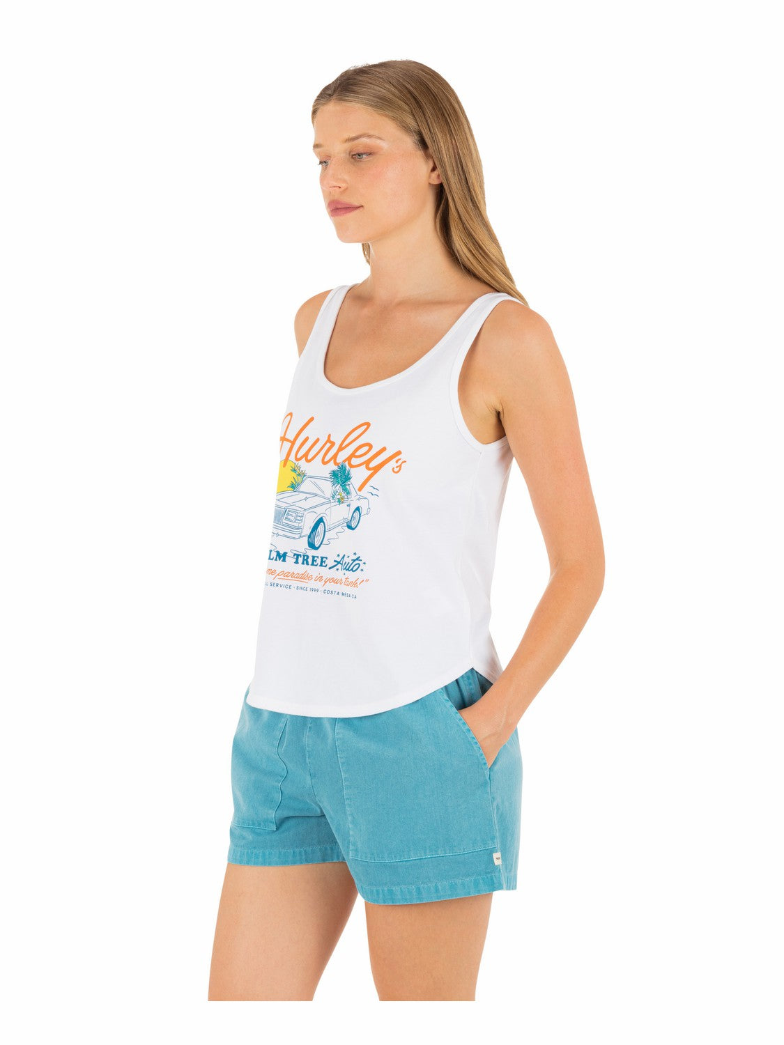 Hurley Womens Palm Tree Auto Scoop Hem Tank