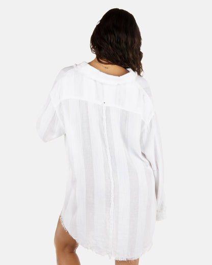 Hurley Womens Solid Stripe Gauze Long Sleeve Button Front Shirt