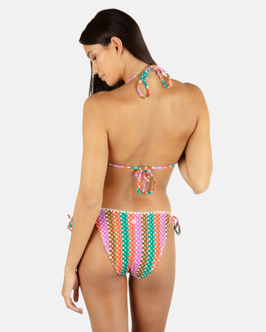 Hurley Womens Printed Stripe Crochet Scrunch Cheeky Tie Side Bottom