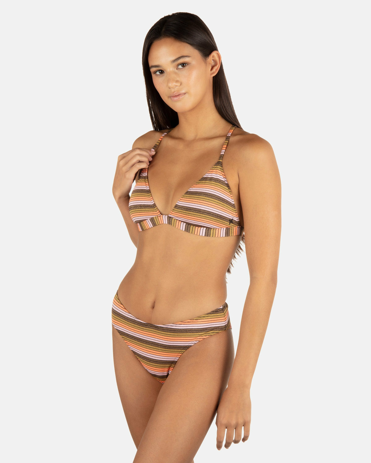 Hurley Womens Sunset Shine Stripe Mid Rise Cheeky Bottom