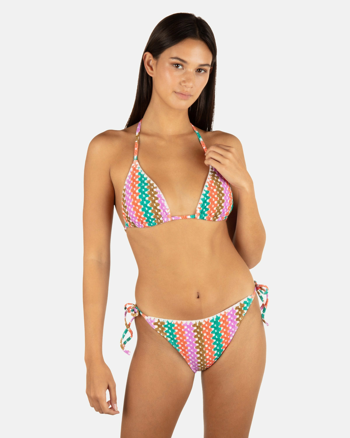 Hurley Womens Printed Stripe Crochet Scrunch Cheeky Tie Side Bottom