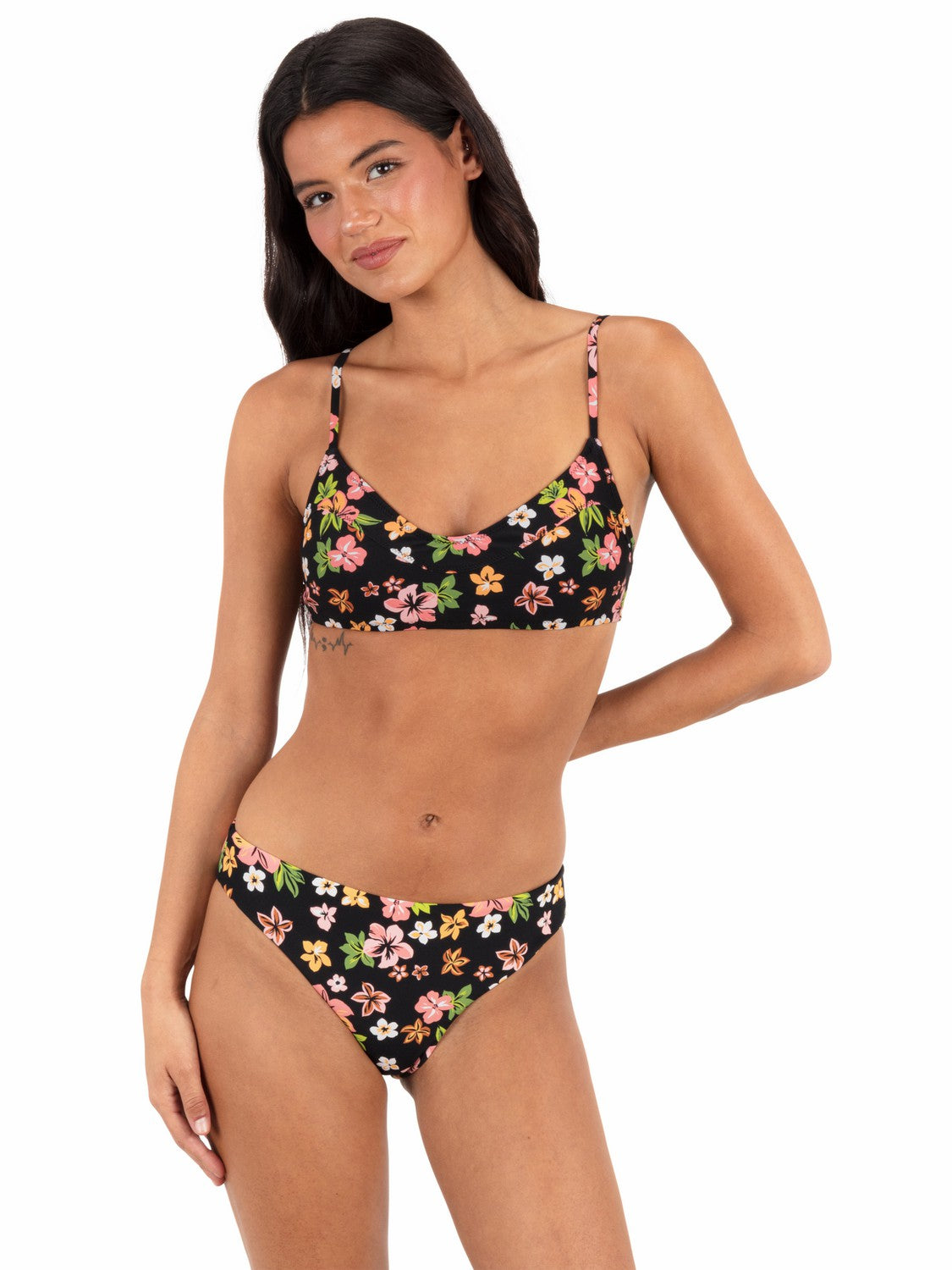 Hurley Womens Max Hibiscus Dream Mid Rise Cheeky Bottom